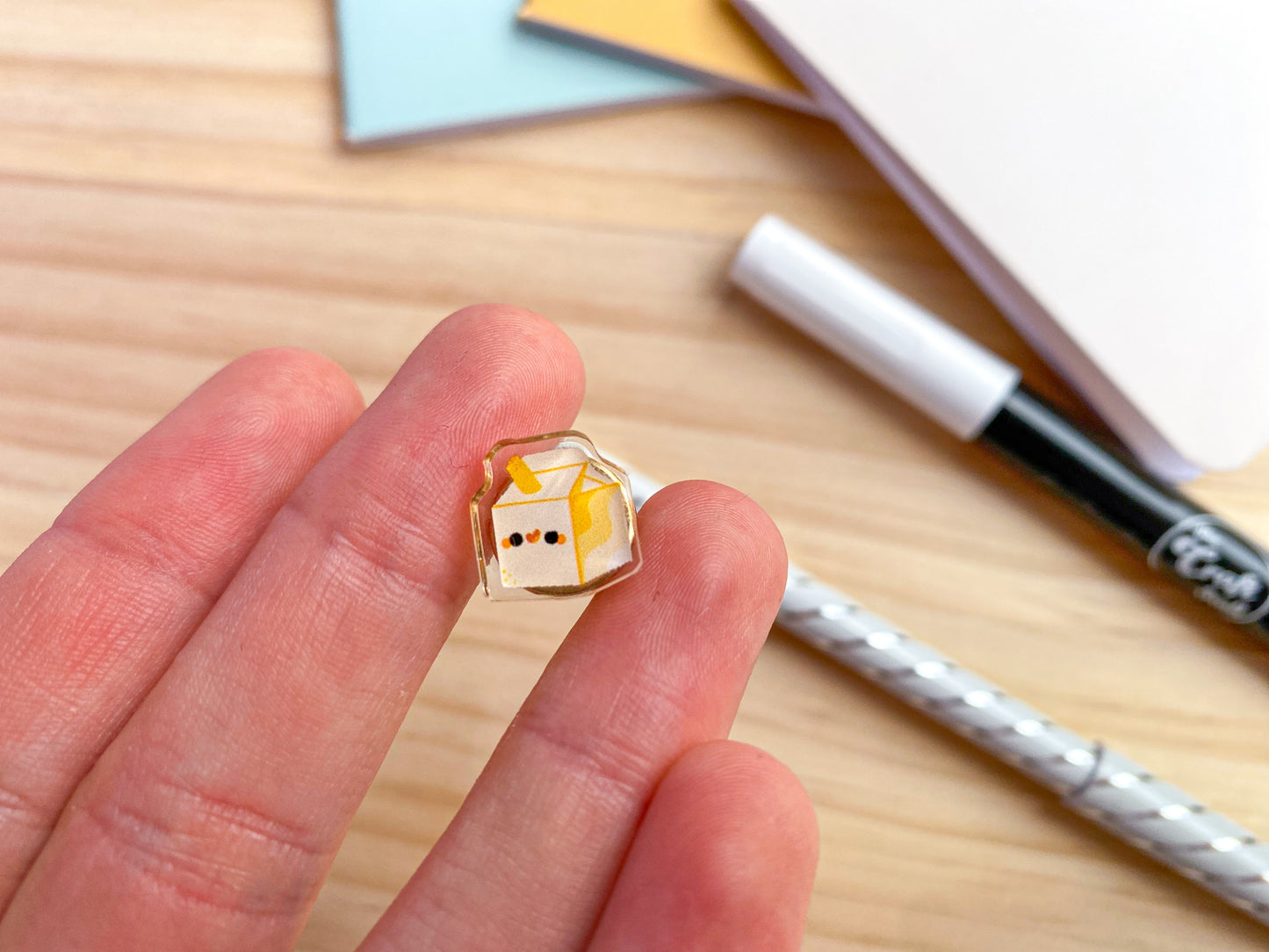 Tiny Banana Milk Pin | Printed Clear Recycled Acrylic