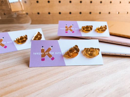 Gold Croissant Studs | Tiny Mirror Acrylic Earrings