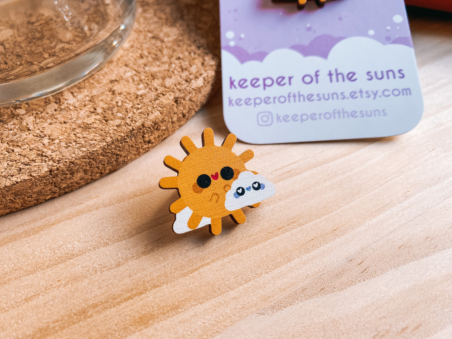 Happy Sun Pin | Sustainably Sourced & Recycled Printed Wood