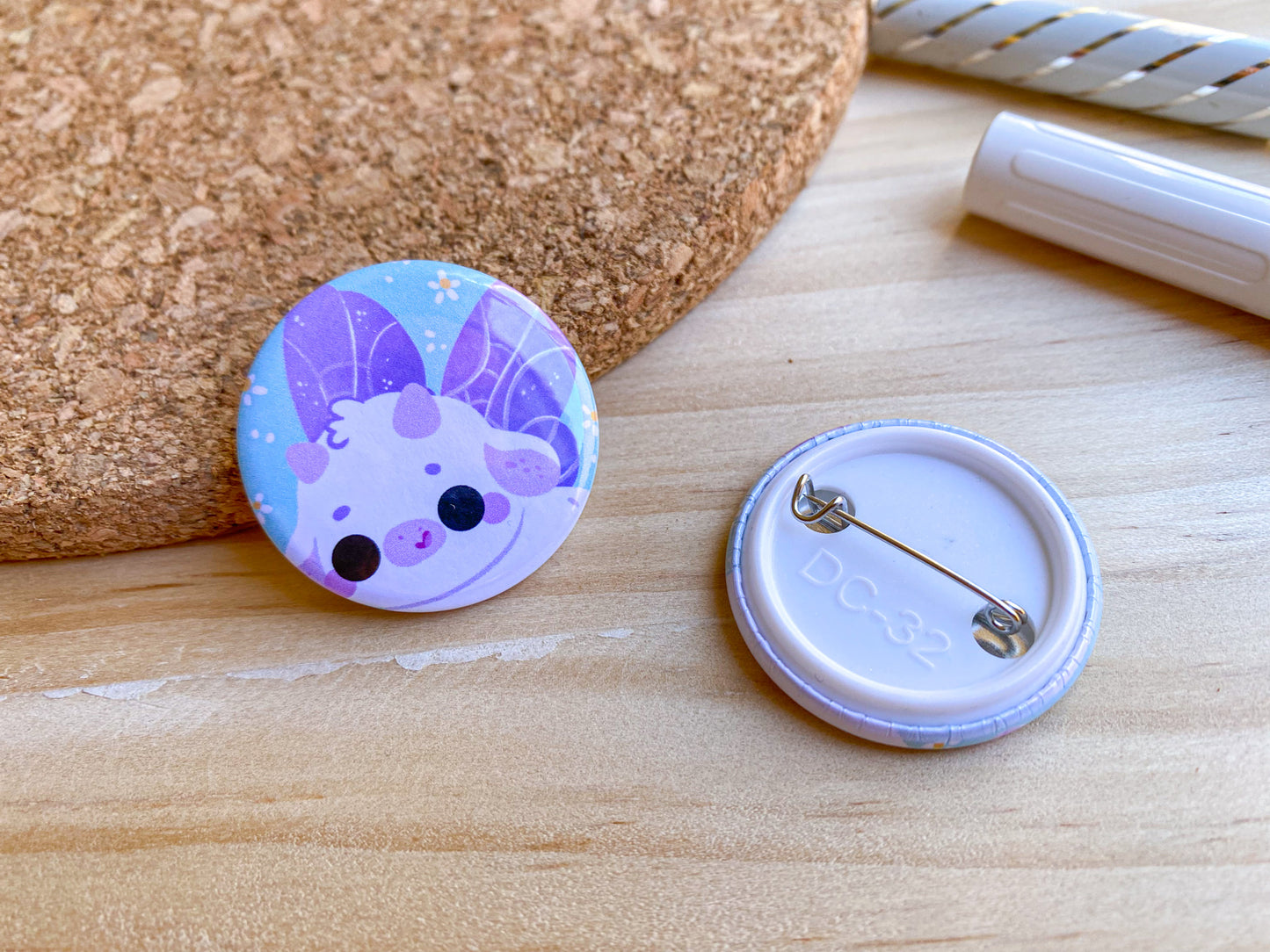 Fairy Cow Button Badge | 32mm hand-pressed button