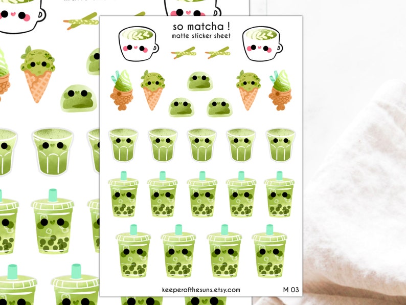 So Matcha! Sticker Sheet | Small Planner Stickers